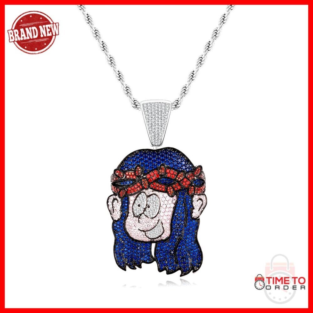 Men's Gold Plated Rope Chain Necklace with Iced Out Jesus Pendant